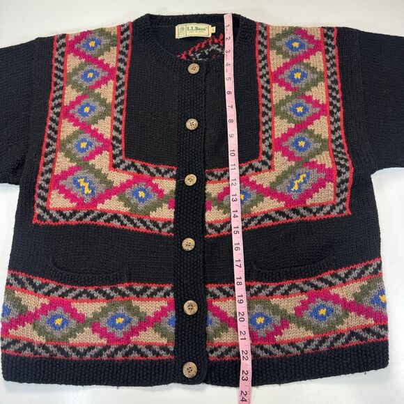 Vintage LL Bean Wool Geometric Cardigan Sweater Fair Isle Nordic Aztec Women L - Picture 9 of 10